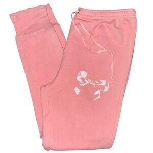 LoveShackFancy Women’s Size S M Pink Bow Graphic Drawstring Joggers Sweatpants